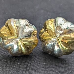 Sterling Silver earrings marked 925 MLD, two tone silver and gold floral…